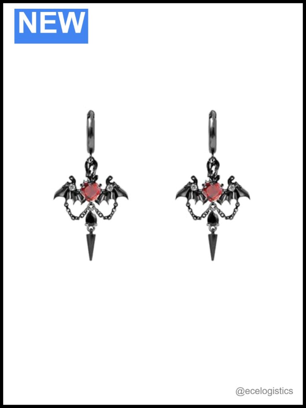925 Sterling Silver Punk Rock Bat Wing Dangle Earrings Gothic Witchy Cross